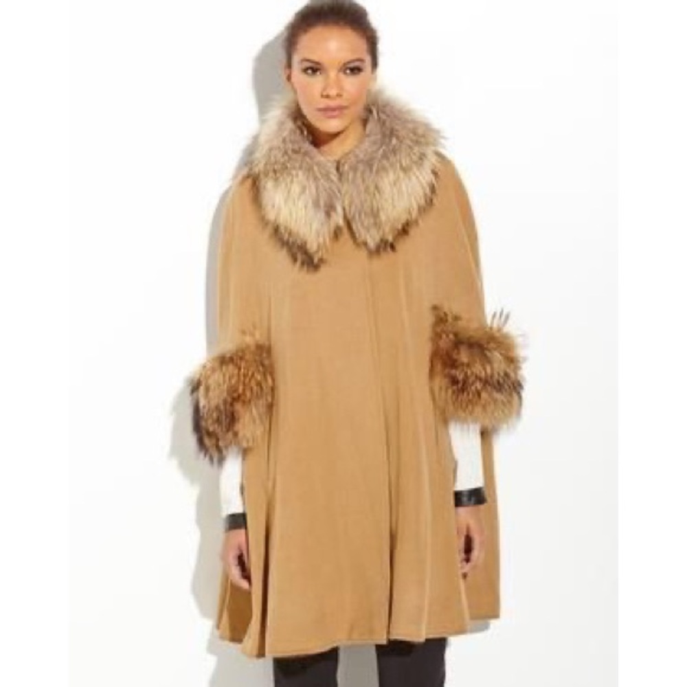 Adrienne Landau raccoon fur trim cape